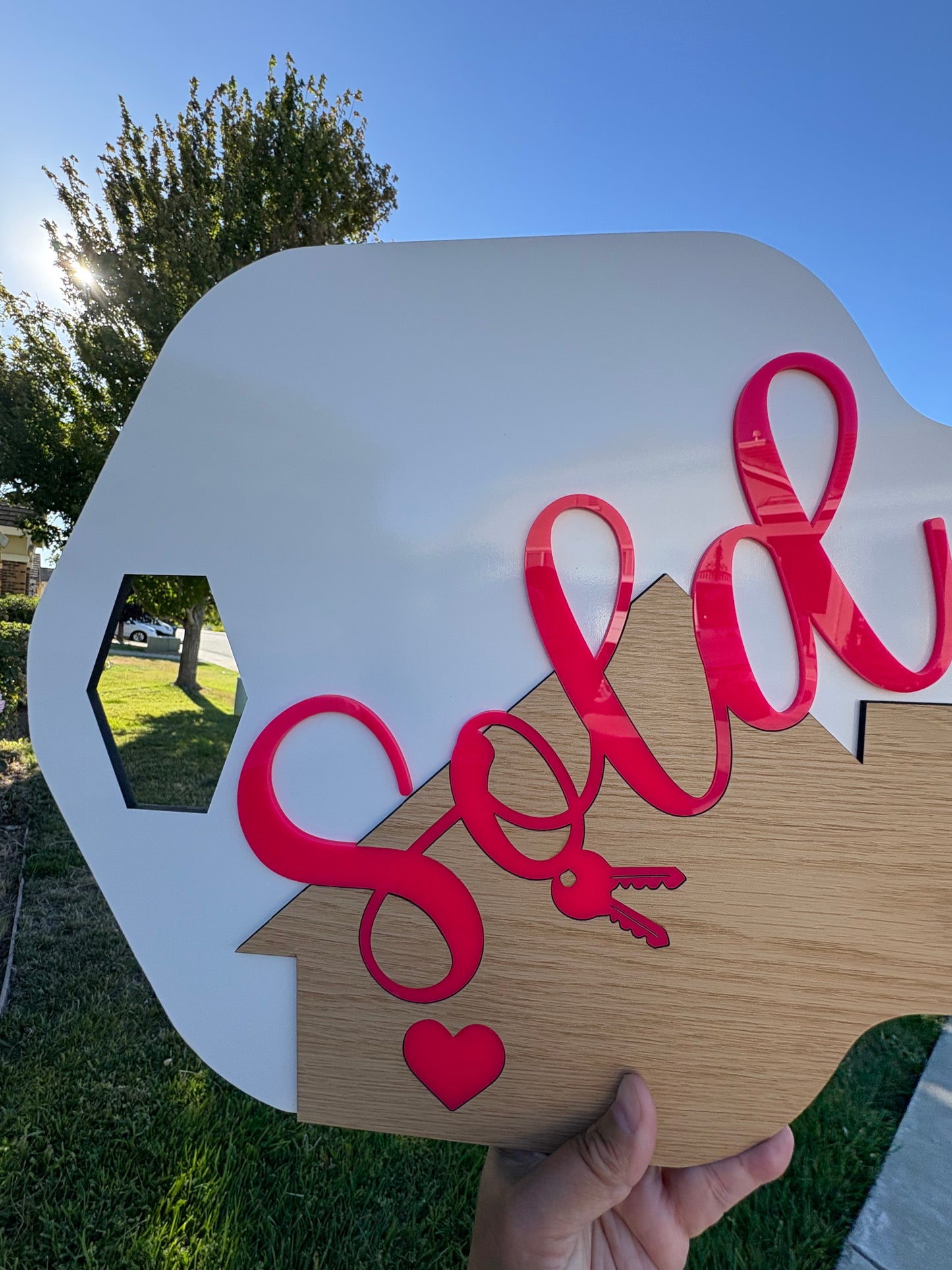 Custom Engraved Realtor Key Signs | Fully Customizable ( White backing & Hot pink lettering)