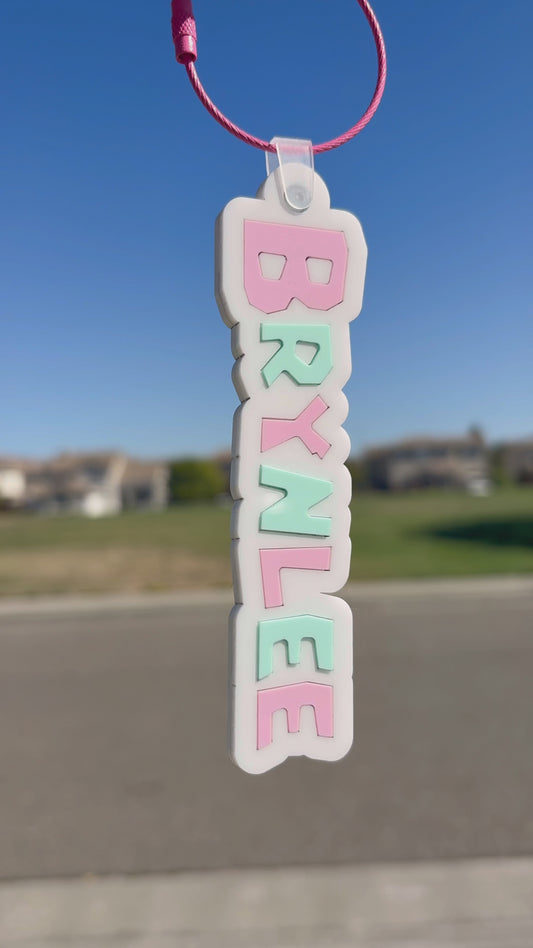 Custom Acrylic Laser-Cut Name Tags (White background & pink & blue letters)