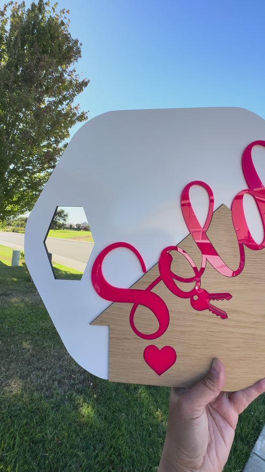 Custom Engraved Realtor Key Signs | Fully Customizable ( White backing & Hot pink lettering)